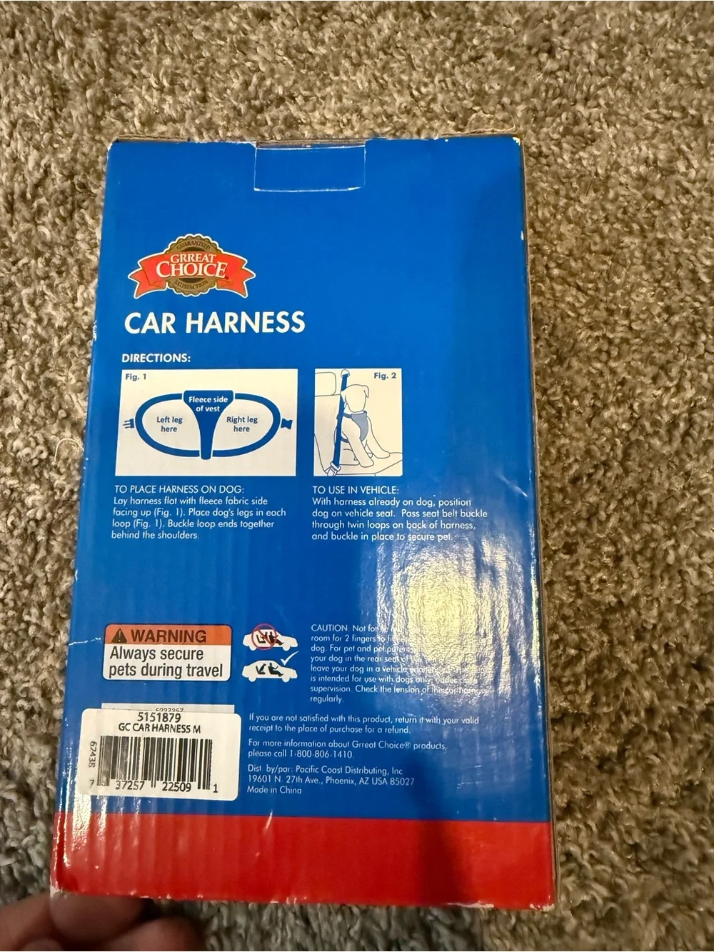 Great Choice Medium Blue & Orange Car Harness (20-55 lbs)